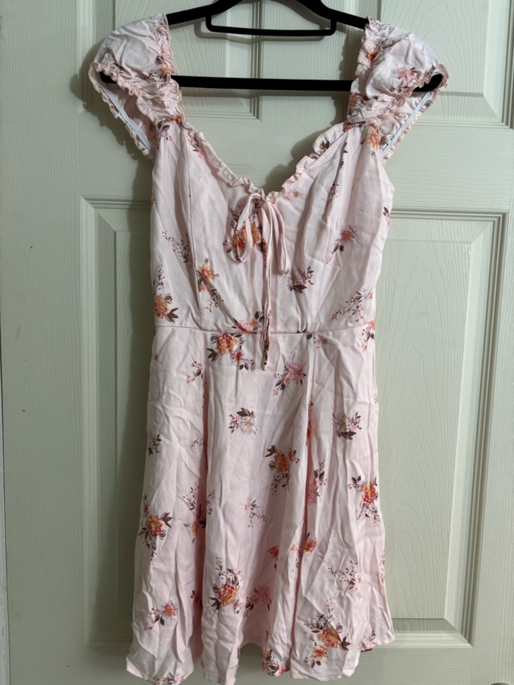 Altar'd State Pale Pink Off Shoulder Floral Summer Fall V-Neck Babydoll Dress